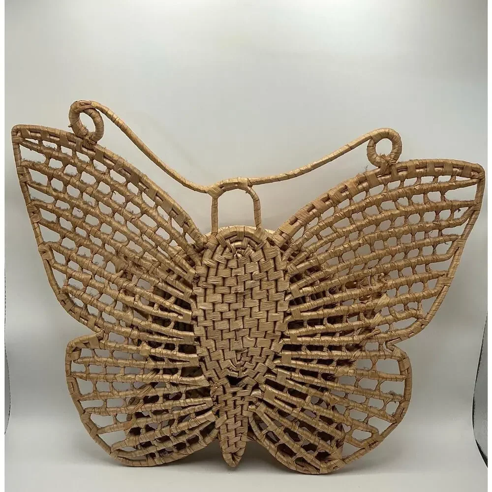 Vintage Woven Butterfly Hanging Large Boho Wicker Butterfly Natural Fiber